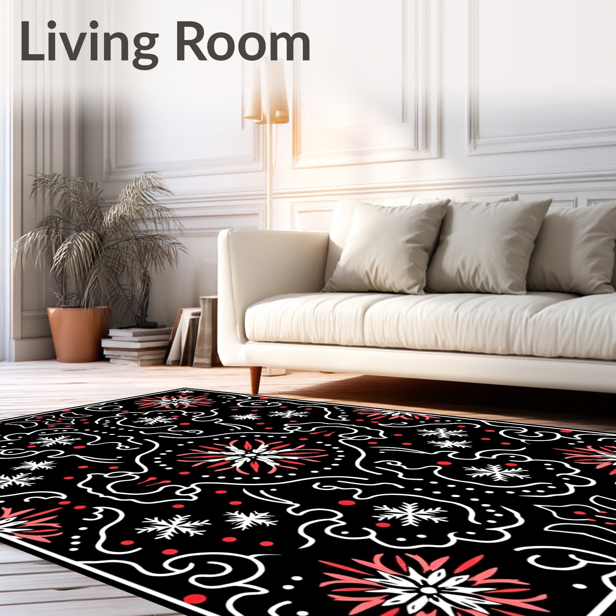 Crimson Snowflake Floral Symmetry Rug