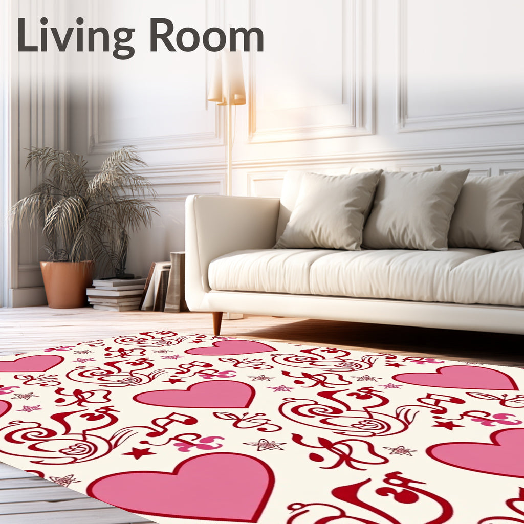 Pink Hearts Musical Notes Swirls Rug