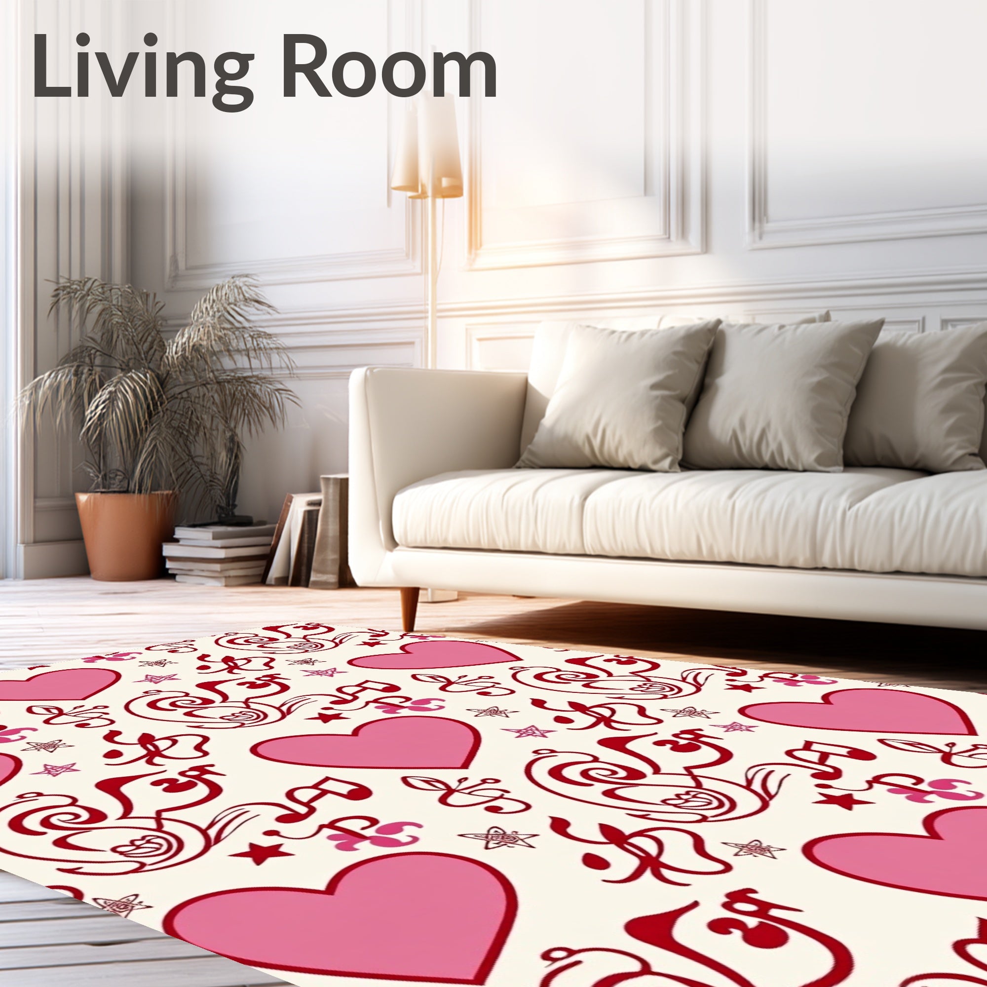 Pink Hearts Musical Notes Swirls Rug