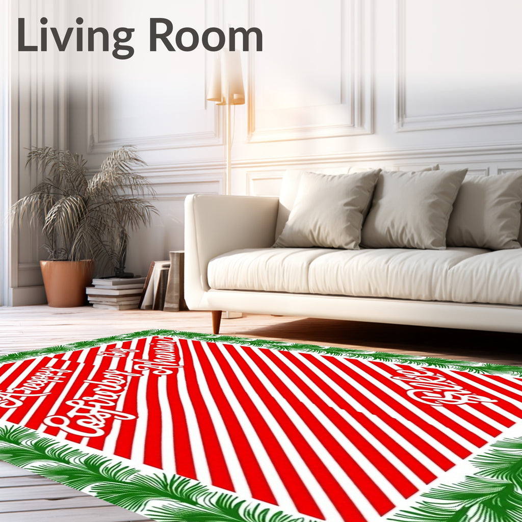 Red White Striped Green Garland Rug