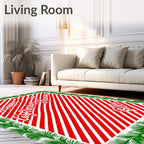 Red White Striped Green Garland Rug