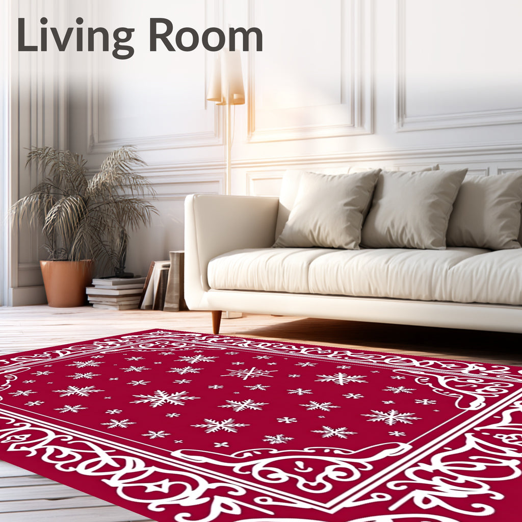 Crimson Snowflake Bordered Snowflakes Rug
