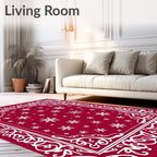 Crimson Snowflake Bordered Snowflakes Rug