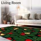 Festive Green Pine Holly Bells Rug