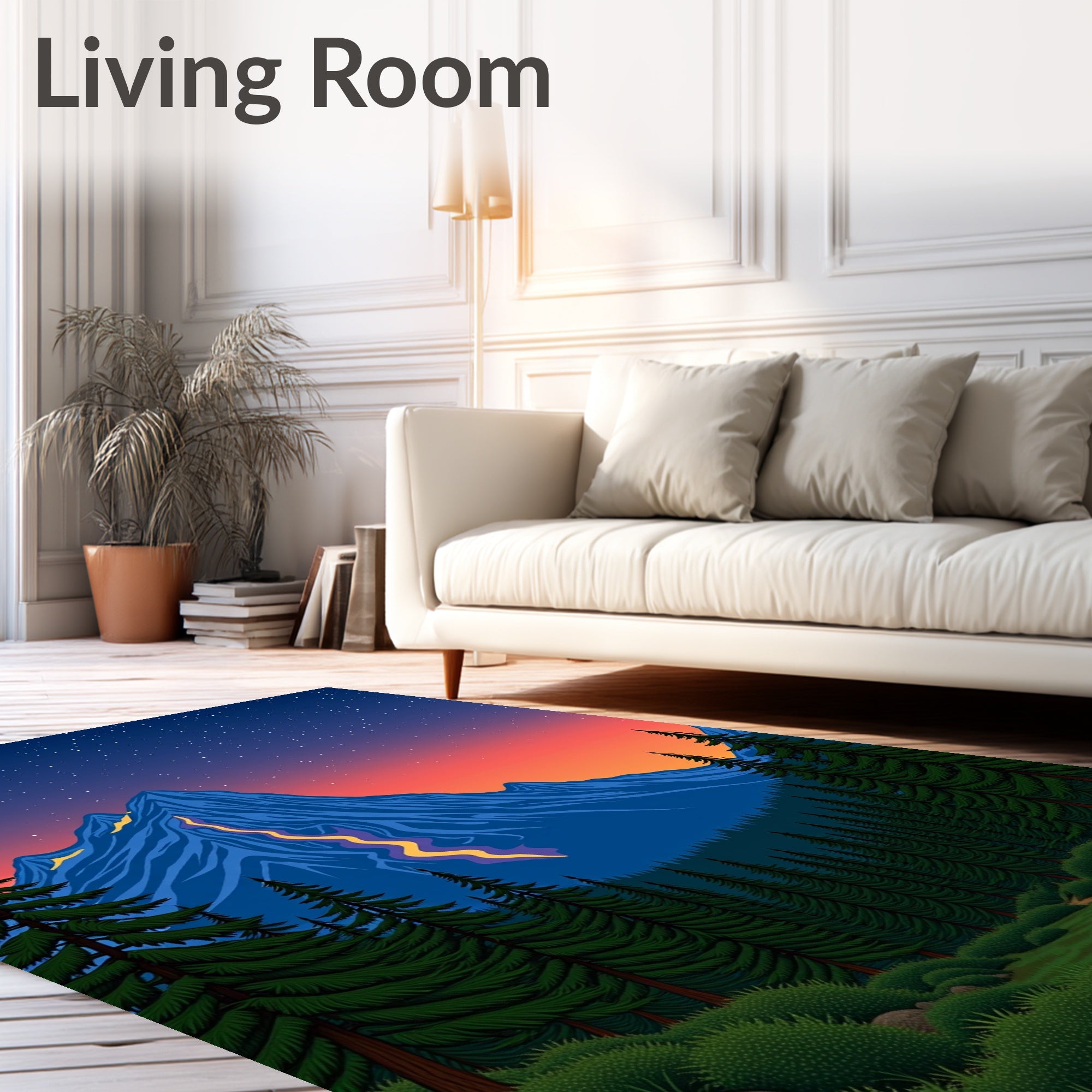 Midnight Mountain Forest Starry Sky Rug