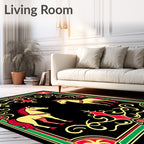 Golden Yellow Horses Red Green Border Rug