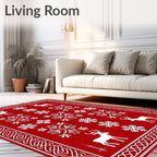 Red White Deer Snowflake Nordic Rug