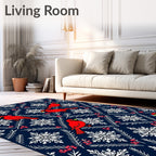 Cardinal Red Snowflake Navy Christmas Rug