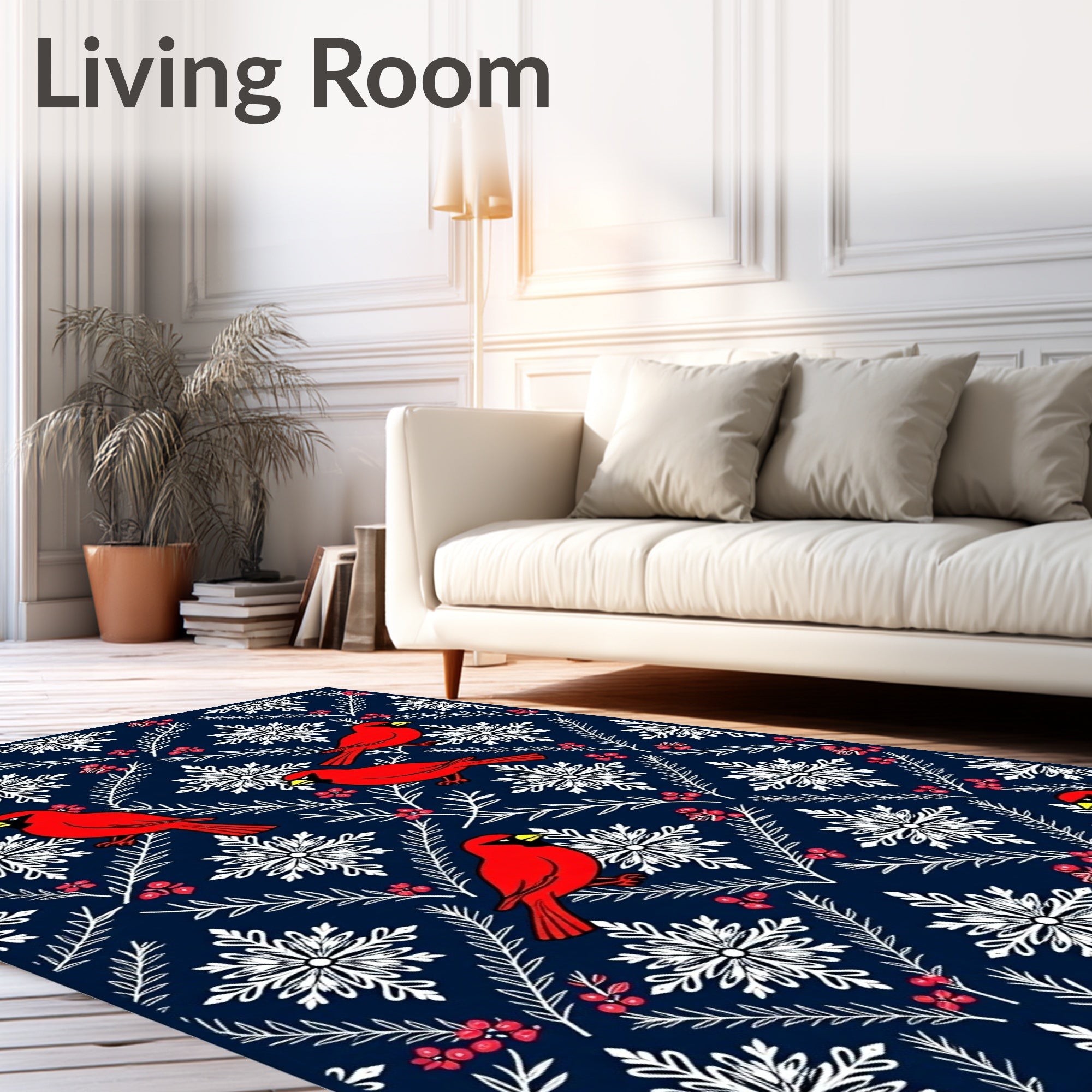 Cardinal Red Snowflake Navy Christmas Rug