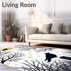 Golden Moon Silhouetted Crow Stars Trees Rug