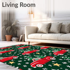 Red Trucks Delivering Christmas Trees Stars Rug