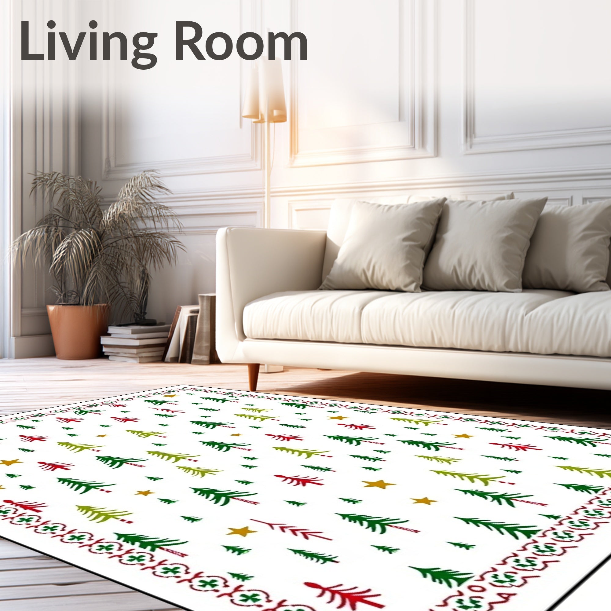 Festive Red Green Fir Stars Border Rug