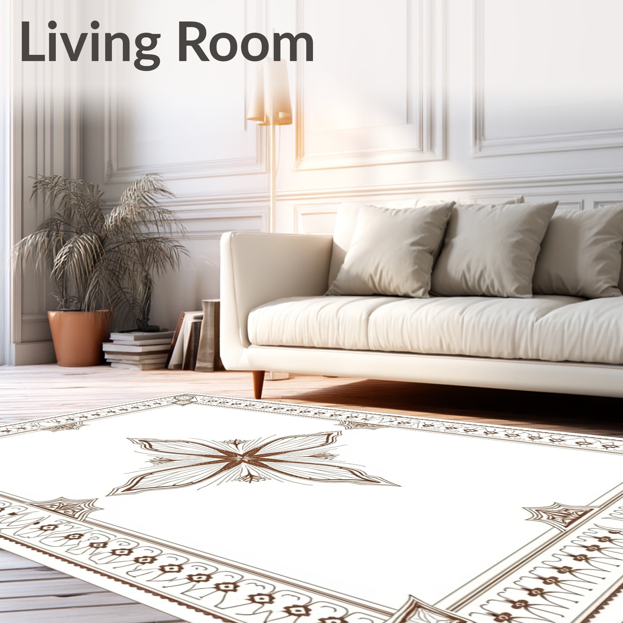 Brown Medallion Floral Border Rug