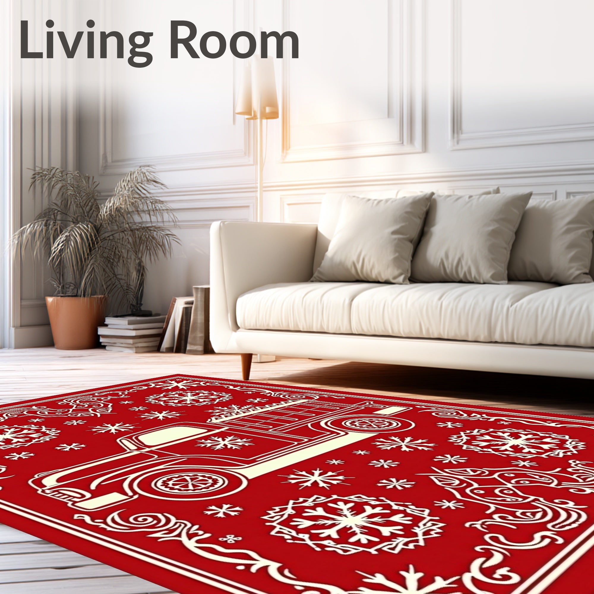 Retro Red Truck Snowflake Medallion Rug