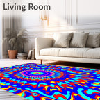 Vibrant psychedelic mandala blue Rug