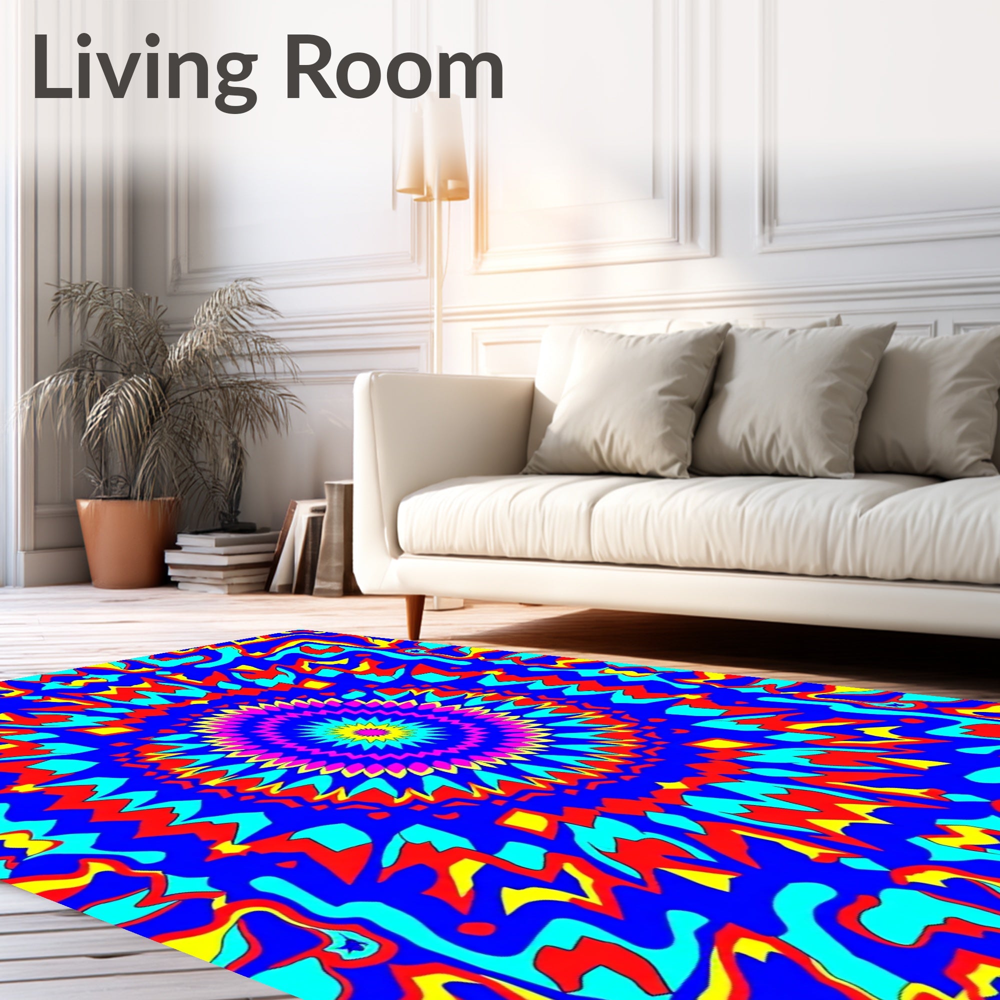 Vibrant psychedelic mandala blue Rug