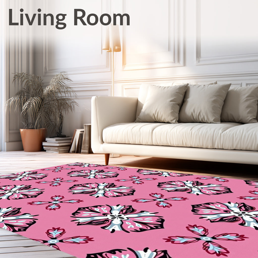 Pink floral medallion with blue accents Rug