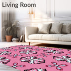 Pink floral medallion with blue accents Rug