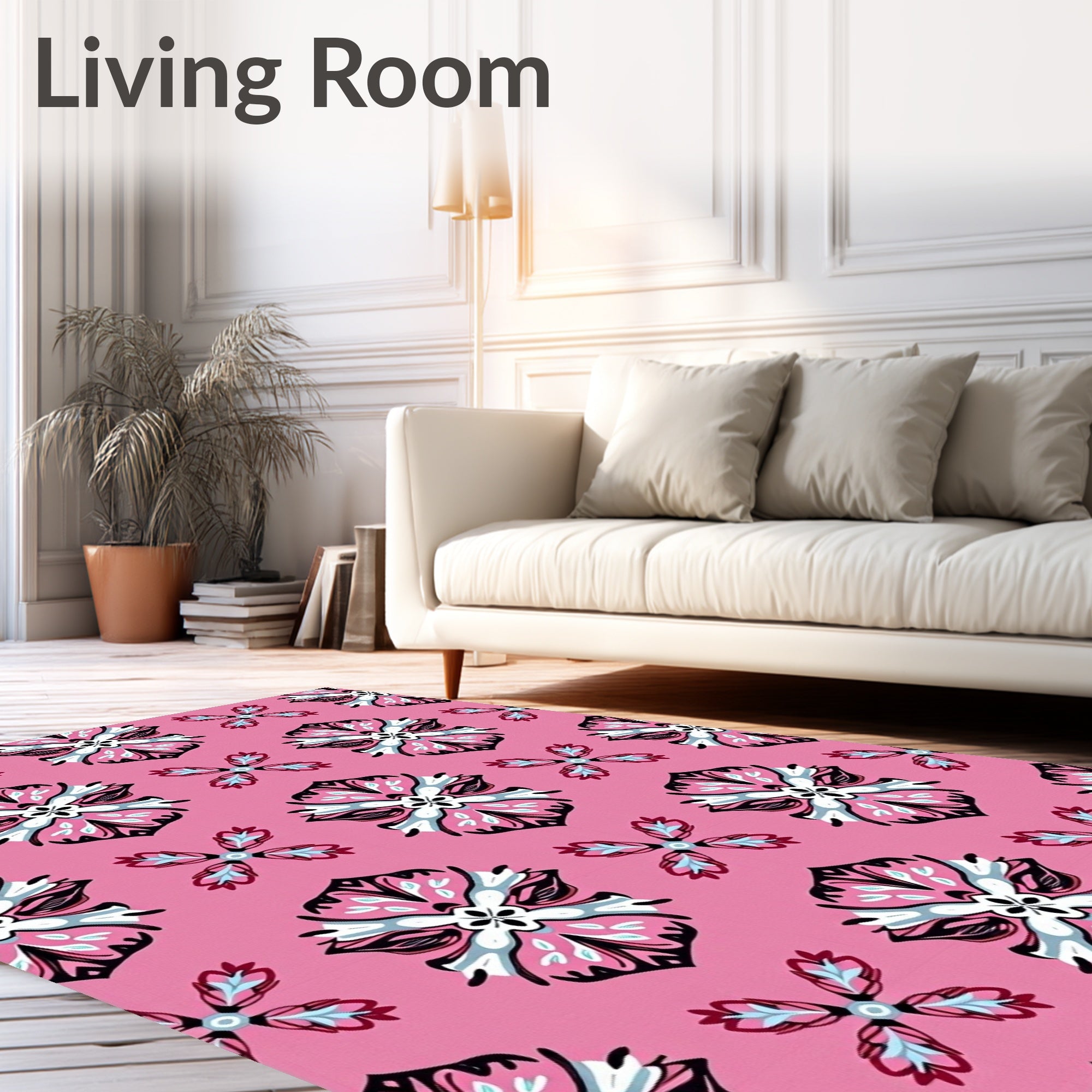 Pink floral medallion with blue accents Rug