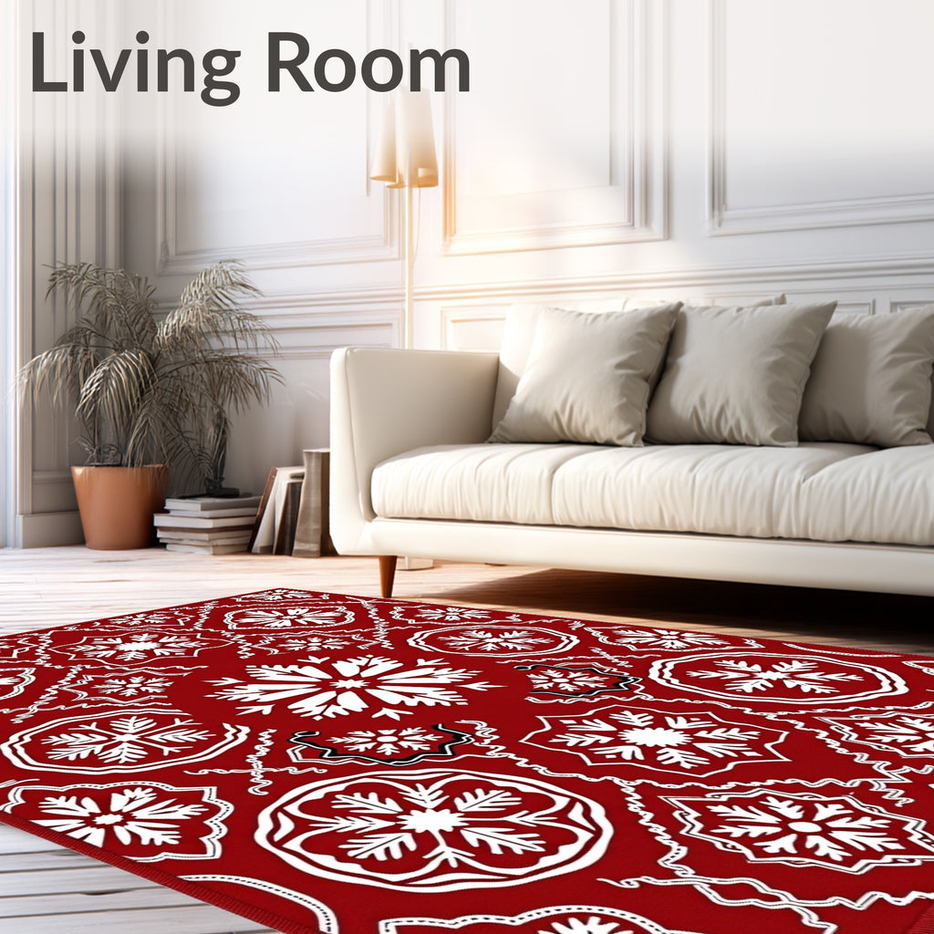 Deep Red Snowflake Medallion Rug
