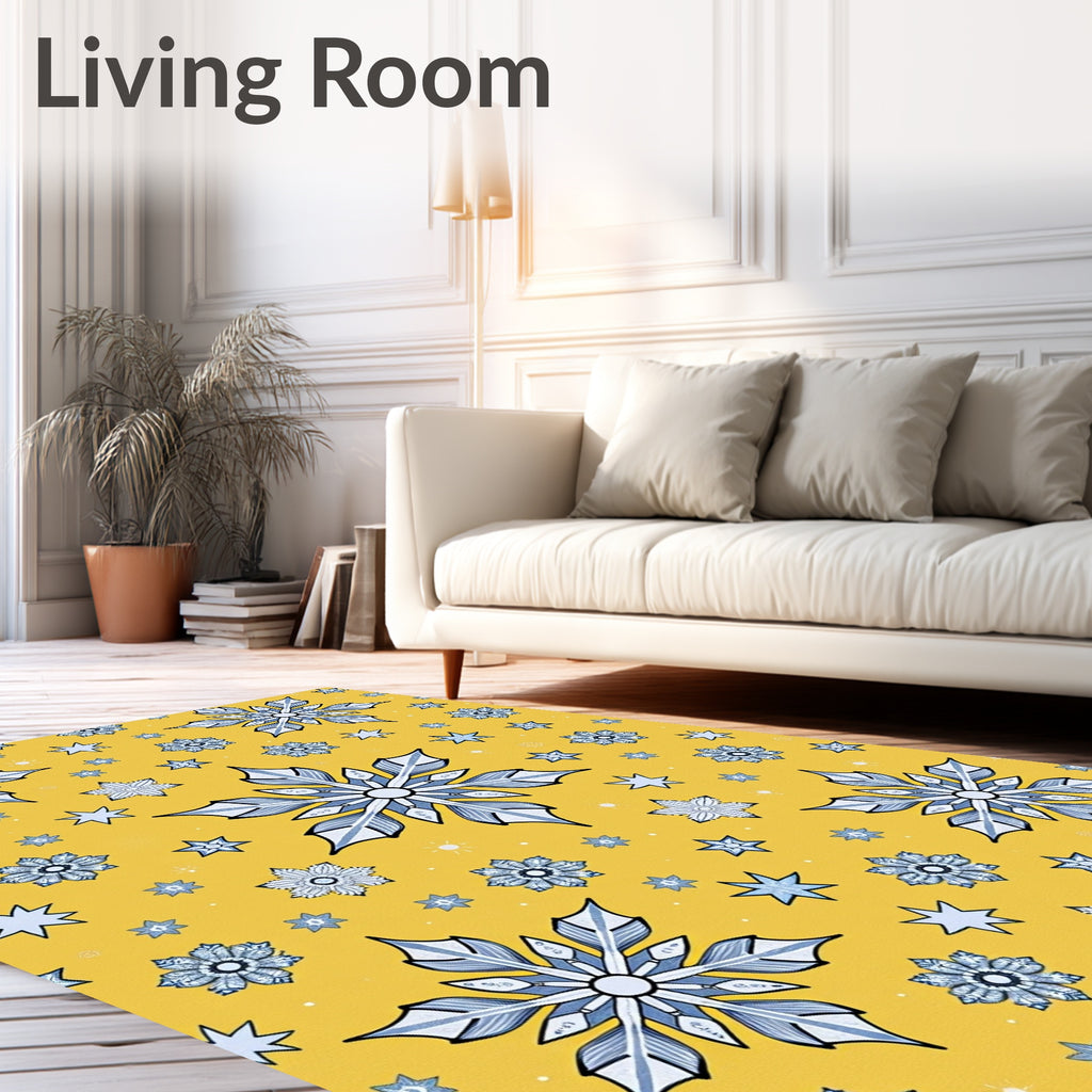 Yellow Snowflake Winter Scatter Rug