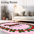 Equestrian Green Leaf Oval Frame Rug