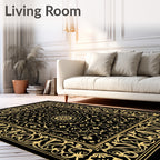 Black Gold Ornate Mandala Border Rug