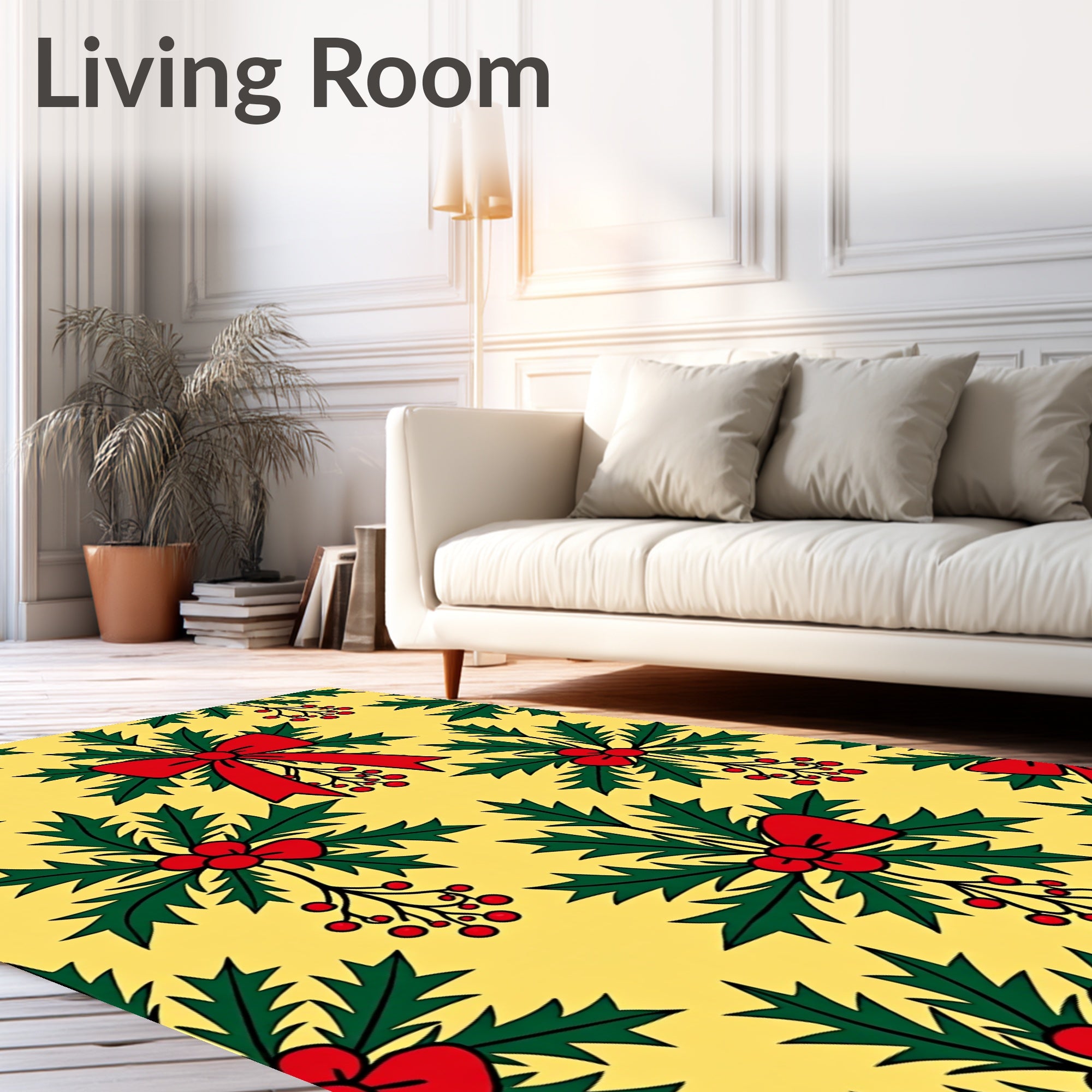 Festive Holly Berries Red Bow Rug