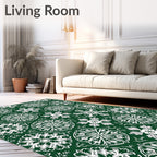 Emerald Green White Floral Medallion Swirl Rug