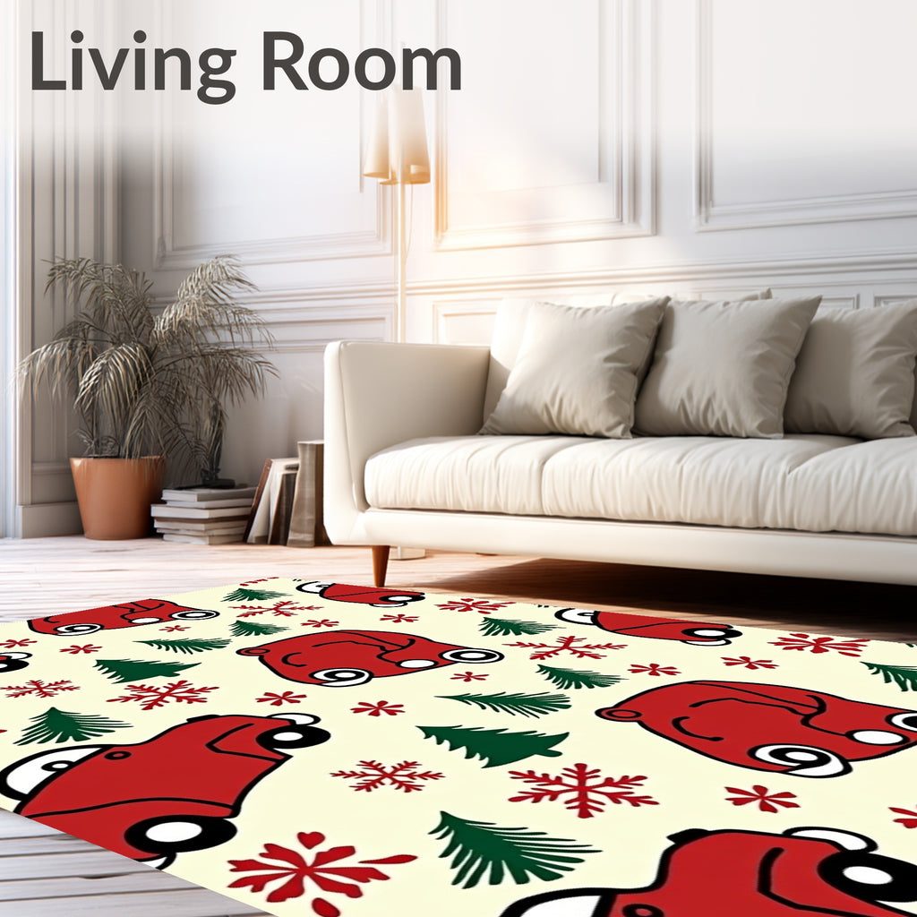 Red Vintage Car Christmas Trees Snowflakes Rug
