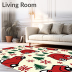 Red Vintage Car Christmas Trees Snowflakes Rug