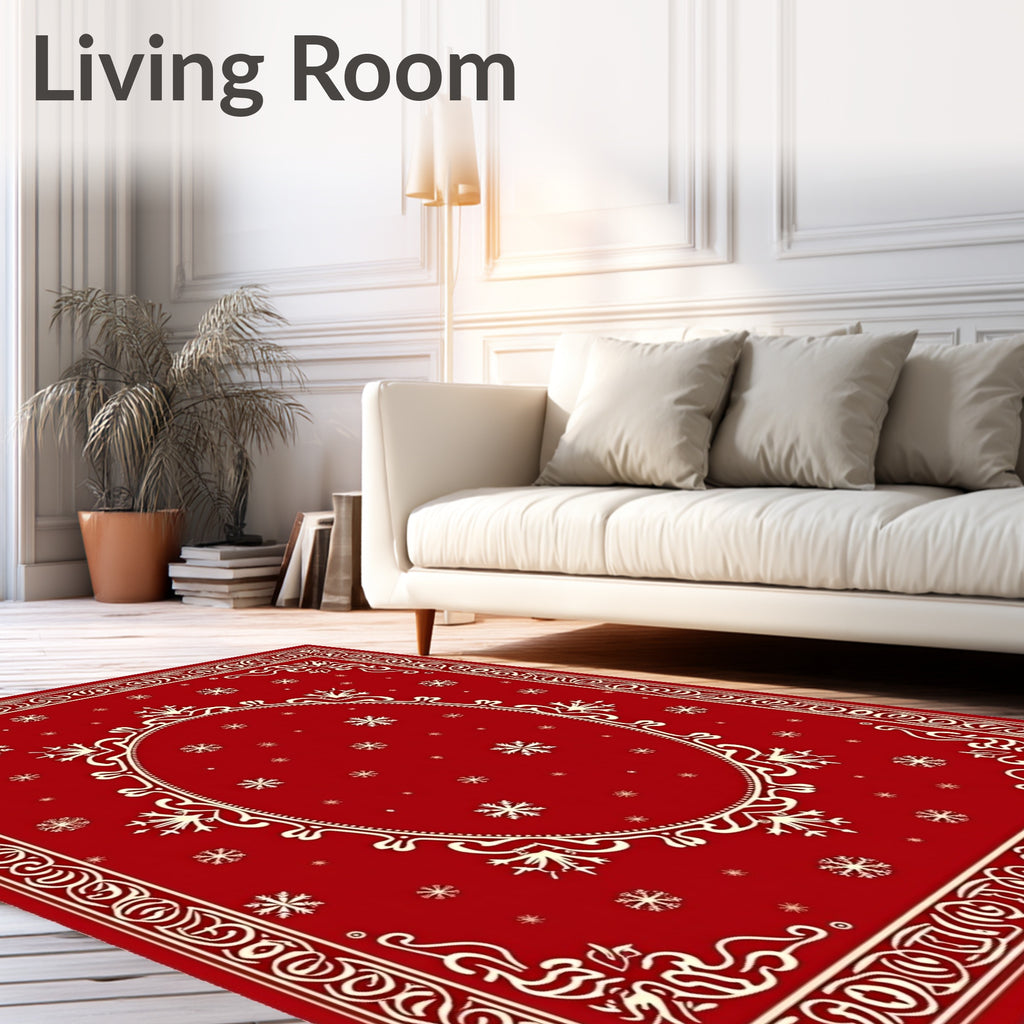 Crimson Snowy Snowflake Ornamental Rug