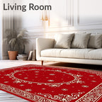 Crimson Snowy Snowflake Ornamental Rug