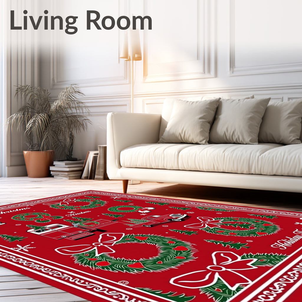 Merry Christmas Holiday Trucks Wreaths Trees Rug