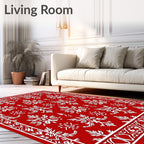Scarlet Red White Floral Medallion Border Rug