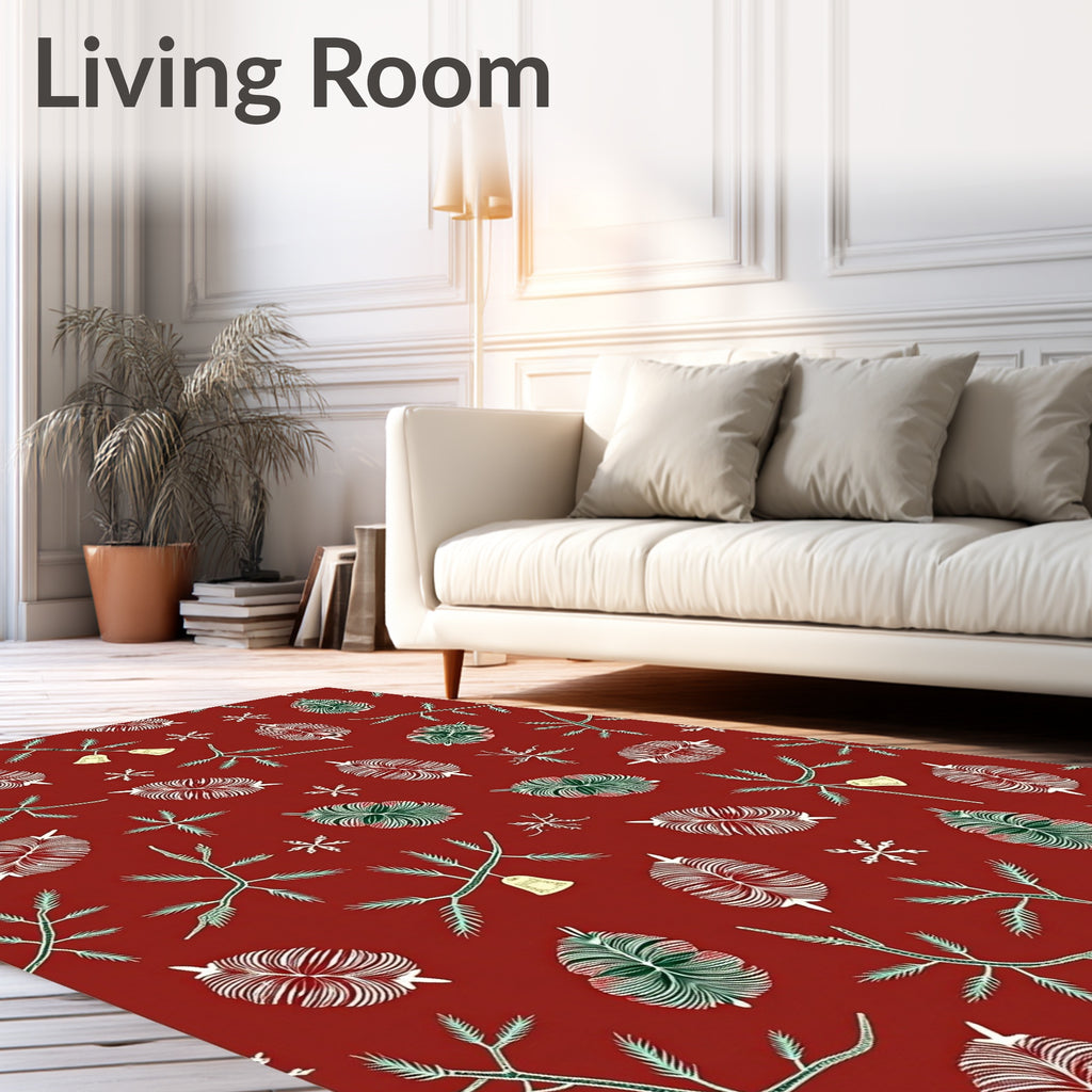 Red Festive Pine Sprigs And Bells Rug
