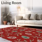 Red Festive Pine Sprigs And Bells Rug