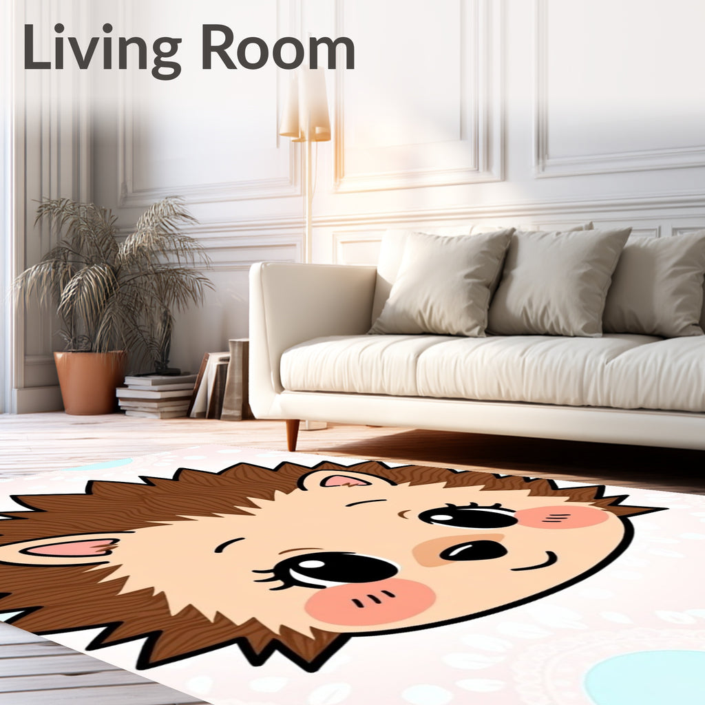 Cute Hedgehog Face Blush Pink Background Rug