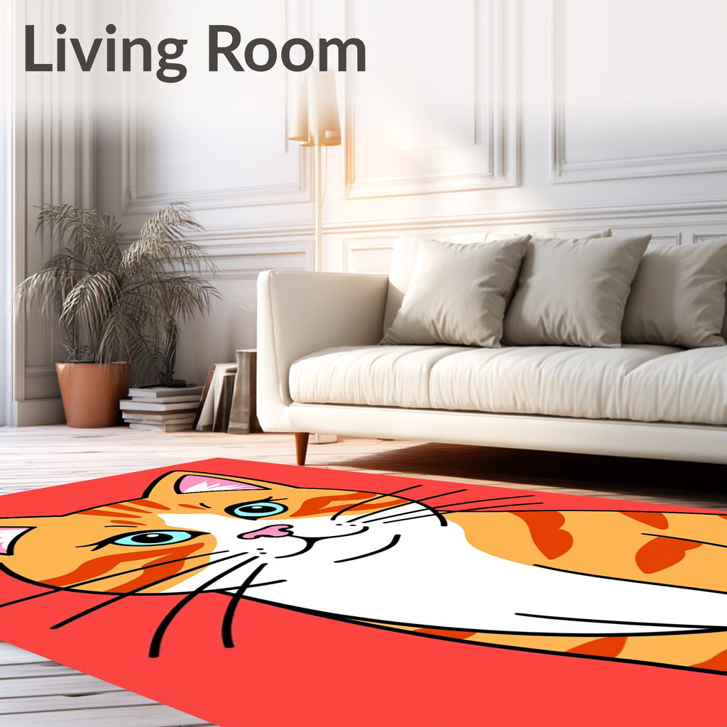 Whimsical Orange Tabby Cat Portrait Rug