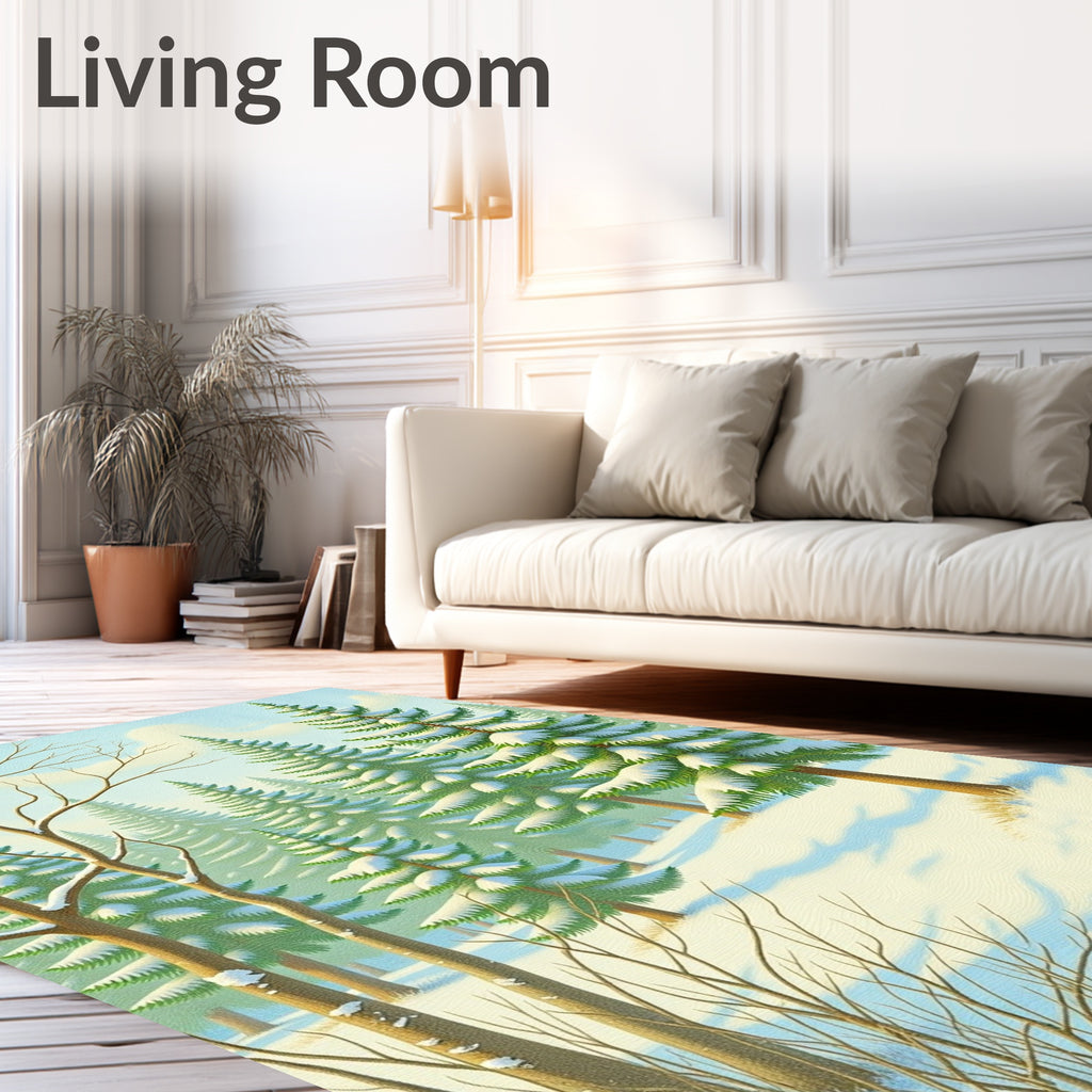 Winter Wonderland Snowy Forest Landscape Rug