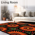 Bright Orange Sunburst Floral Arrangement Rug