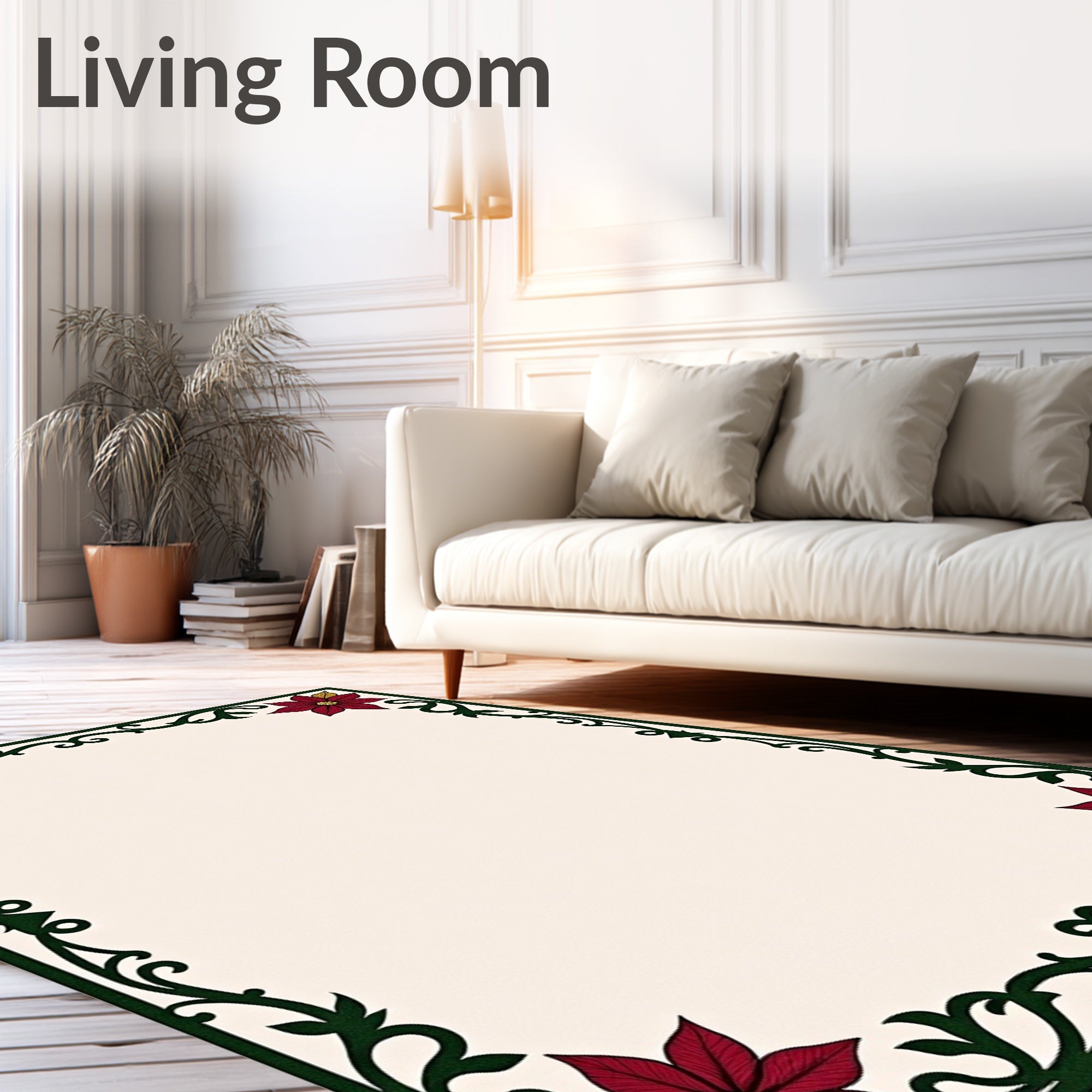 Crimson Poinsettia Vine Border Rug