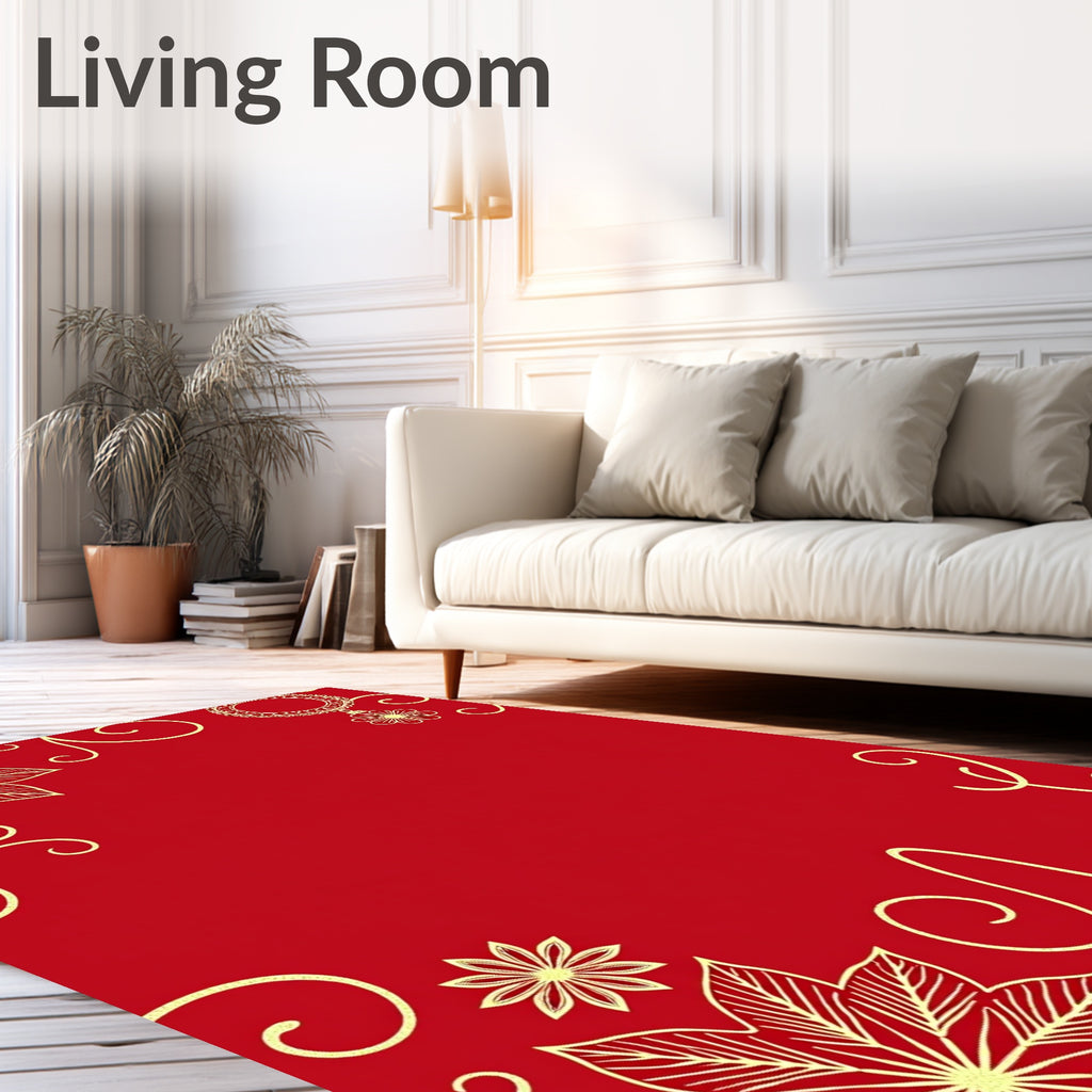 Crimson Gold Floral Ornament Swirls Rug