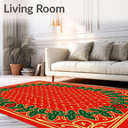 Crimson Red Floral Vine Border Rug
