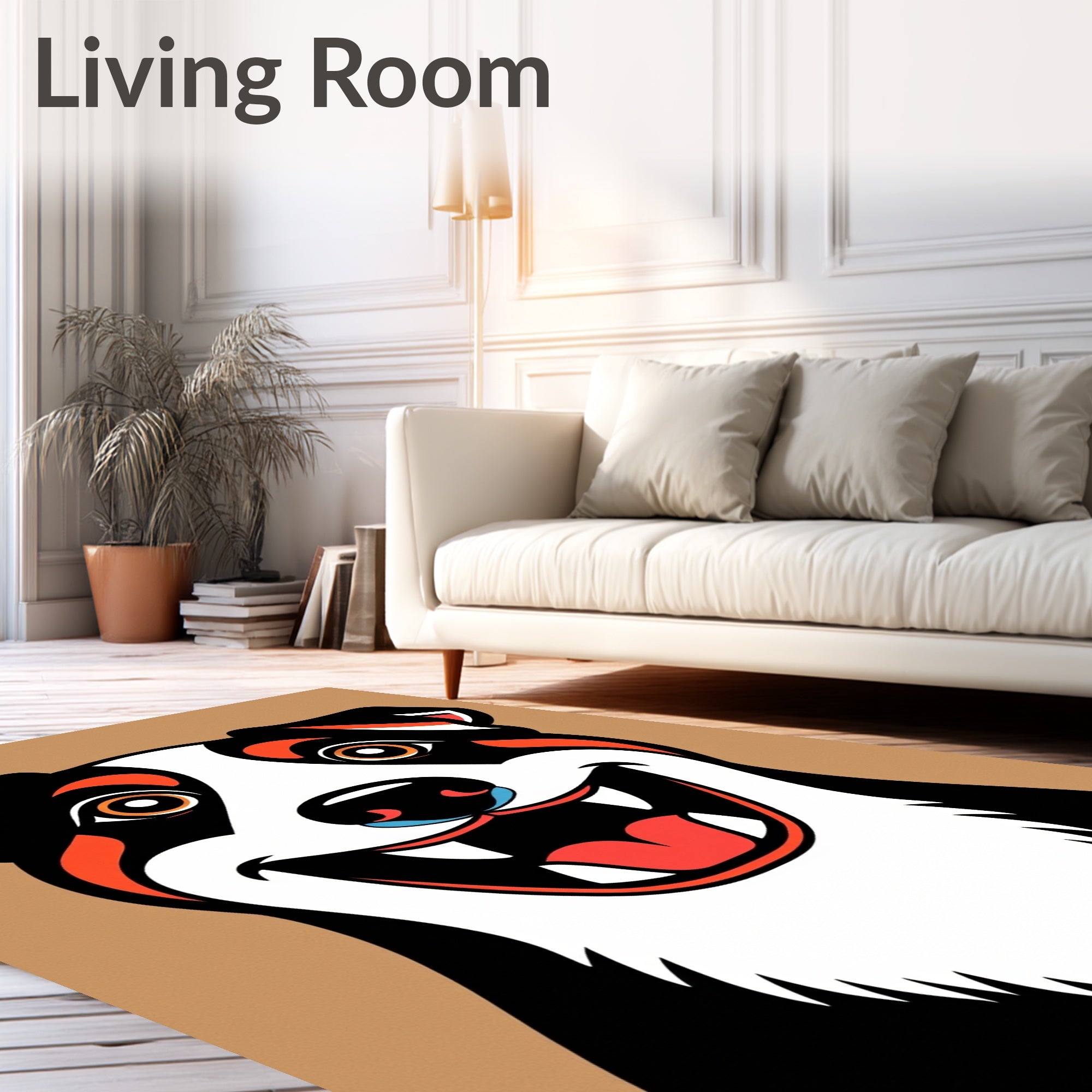 Happy Tri Color Dog Portrait Rug