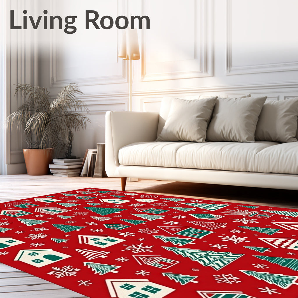Christmas Village Houses And Trees Rug