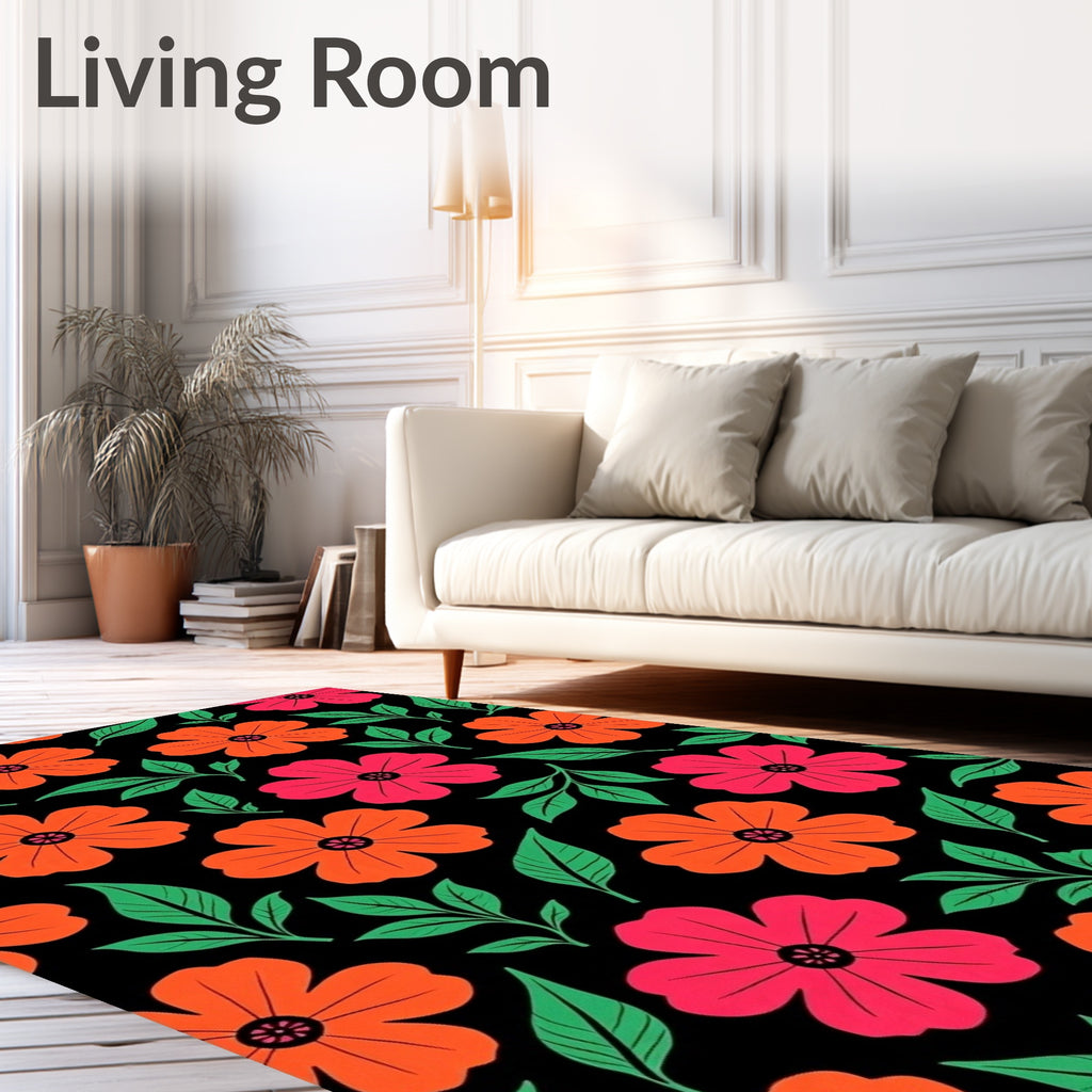Vibrant Pink Orange Floral Branches Rug