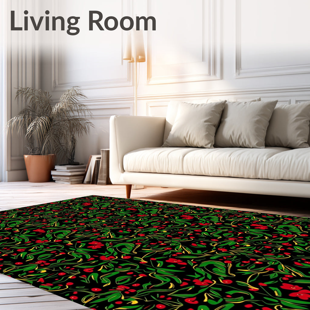 Vibrant Red Berry Leaf Swirl Rug