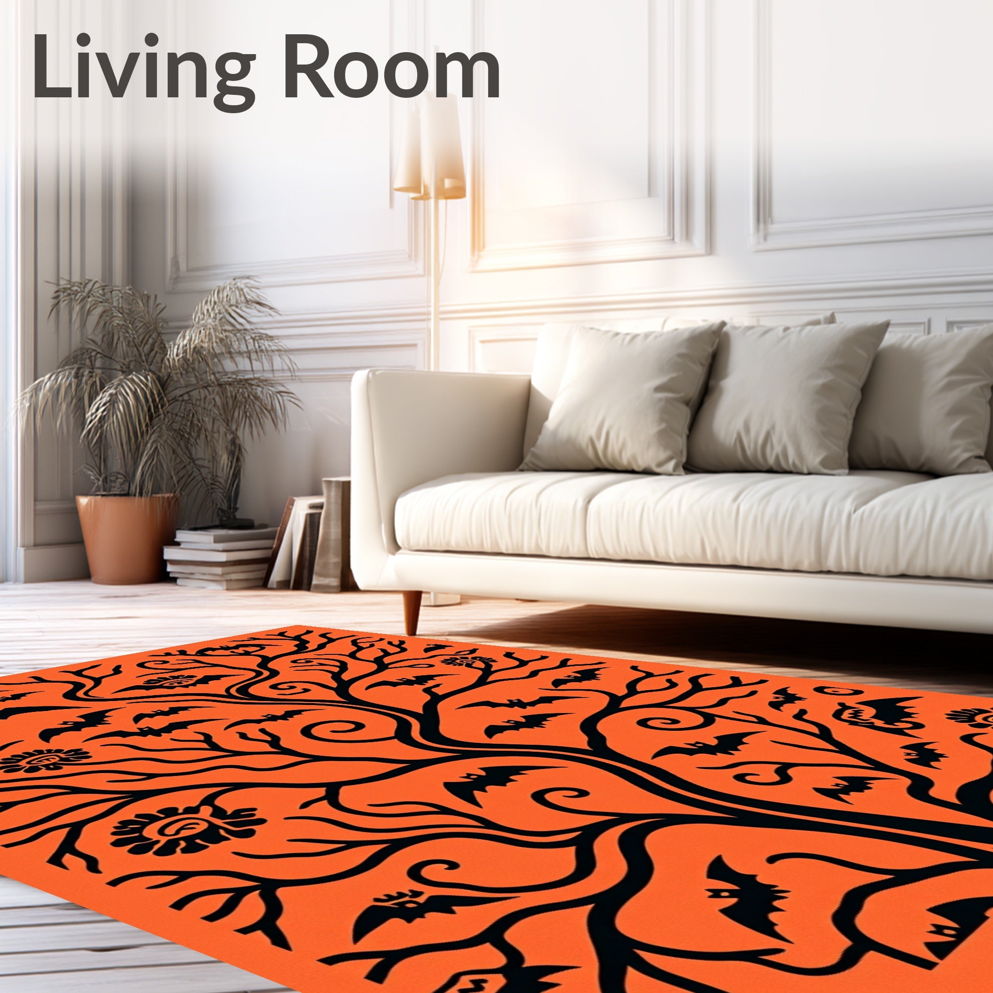 Spooky Bat Tree Halloween Orange Rug