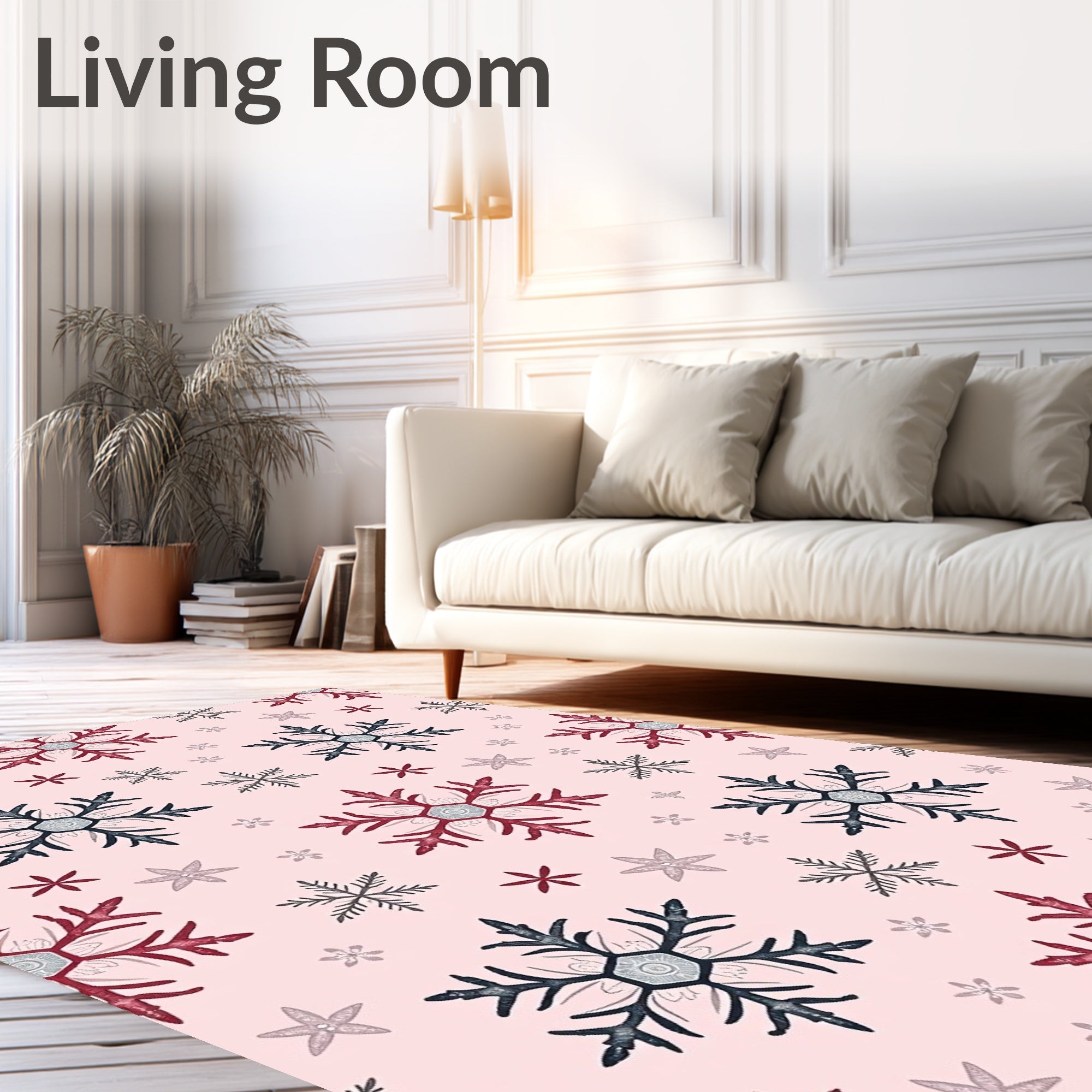 Deep Red Gray Snowflake Cluster Rug